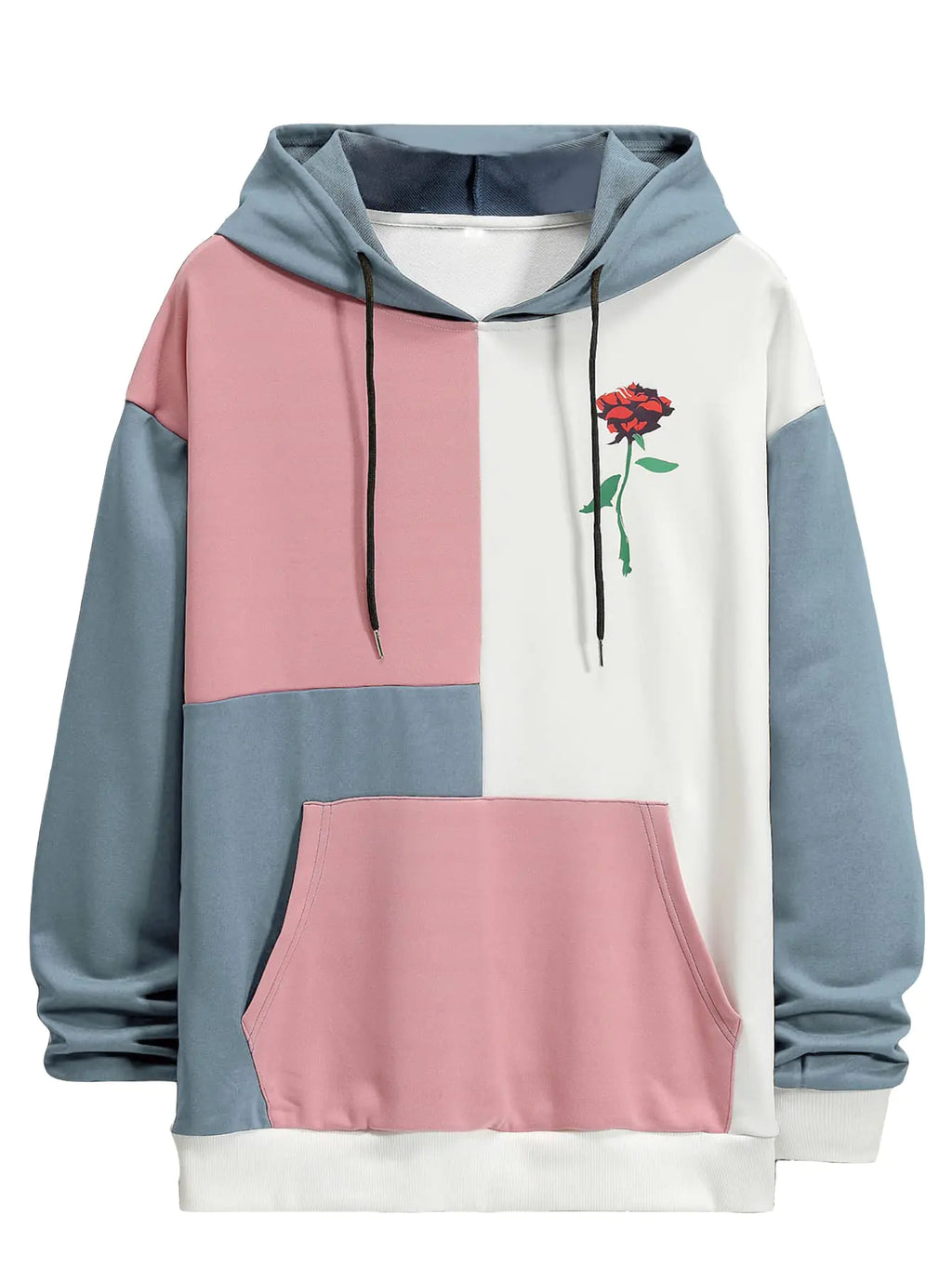 WDIRARA Mens Color Block Graphic Hoodies Long Sleeve Hooded Sweatshirt Tops Multicolor S