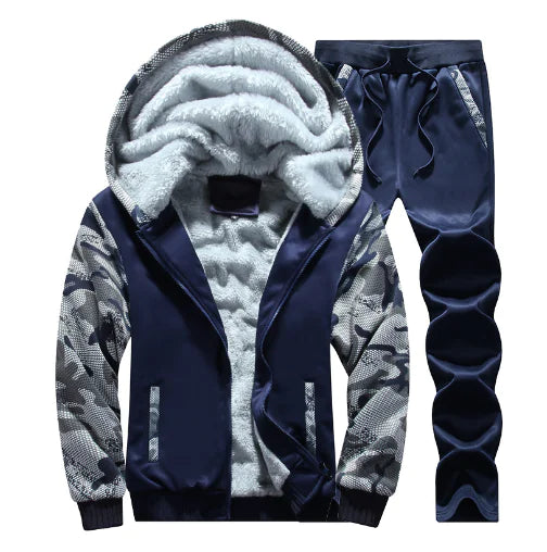 Autumn Winter Fleece Set, Casual Men's Hoodie and Jacket