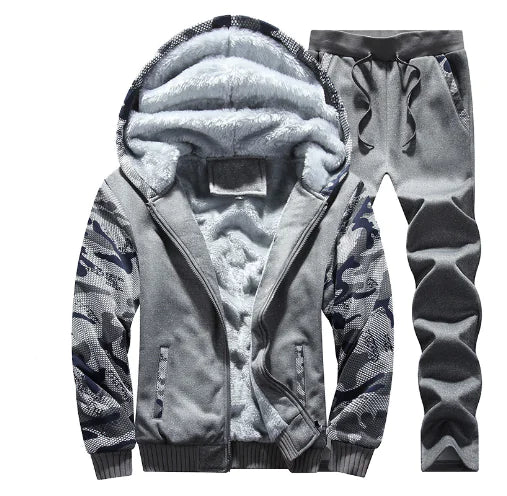 Autumn Winter Fleece Set, Casual Men's Hoodie and Jacket