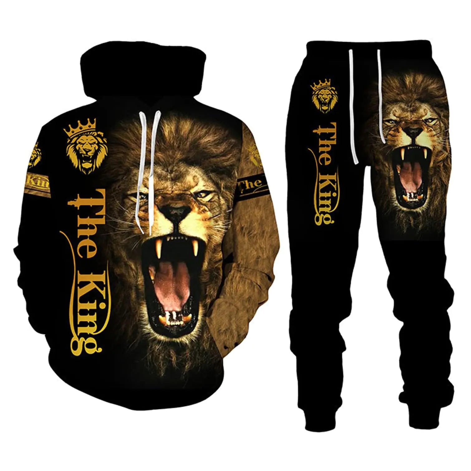 Ufehaho Lion King 3D Printed Mens Hoodies Sweater Set Pullover Tracksuit for Big and Tall 2 Piece Sweatshirt Suit