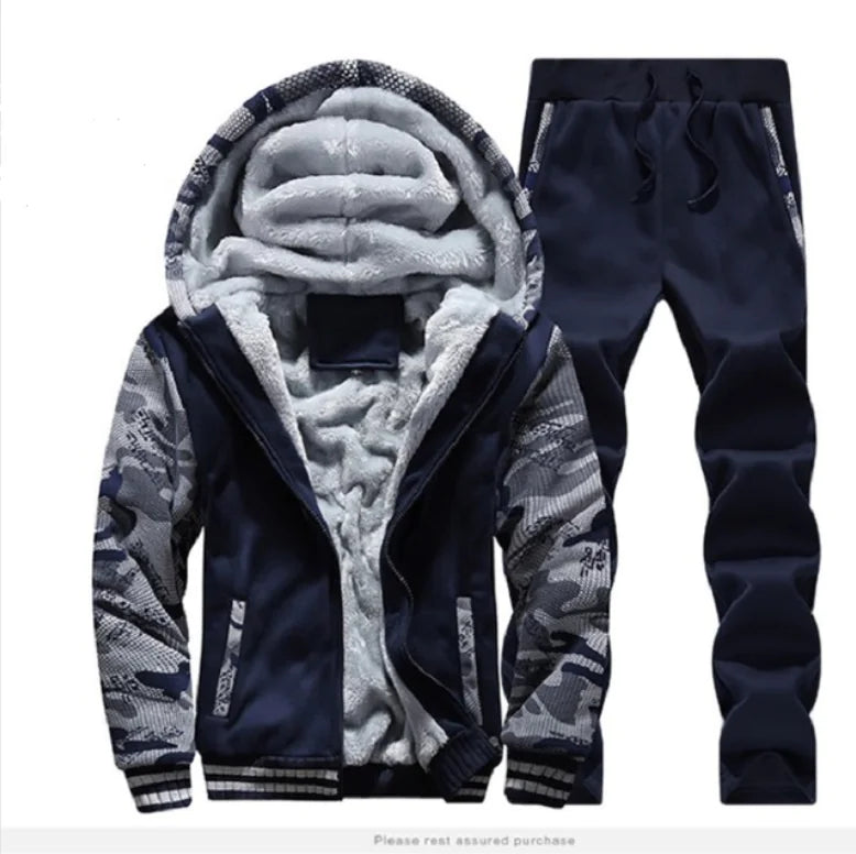 Autumn Winter Fleece Set, Casual Men's Hoodie and Jacket