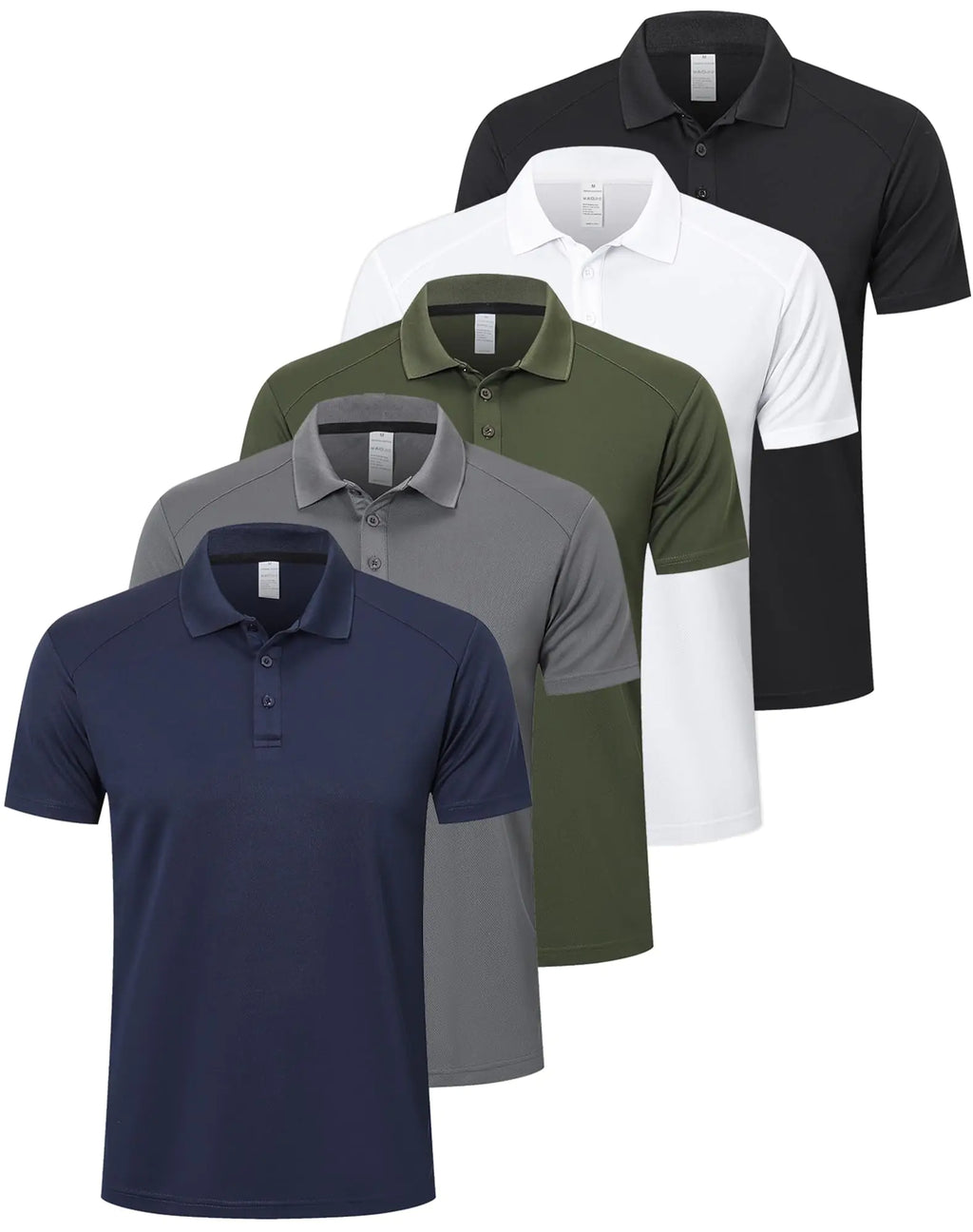 ZENGVEE 5 Pack Polo Golf T Shirts for Men Dri Short Sleeve Collared Sport Work Athletic True Tees Classic Collar Tshirts Camisas Hombre Polocher Moisture Wicking 0428 Black GGN White L