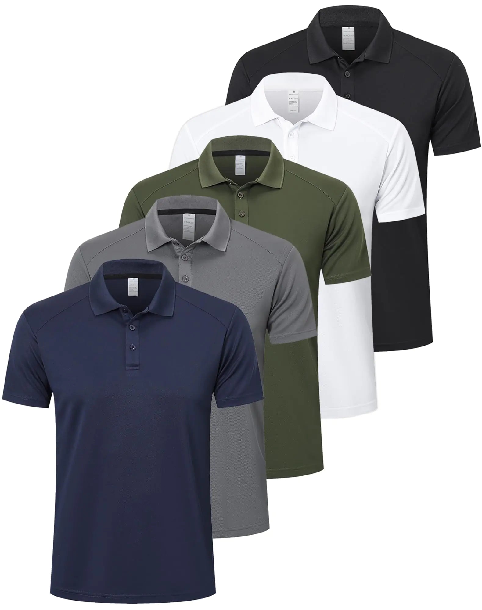 ZENGVEE 5 Pack Polo Golf T Shirts for Men Dri Short Sleeve Collared Sport Work Athletic True Tees Classic Collar Tshirts Camisas Hombre Polocher Moisture Wicking 0428 Black GGN White L